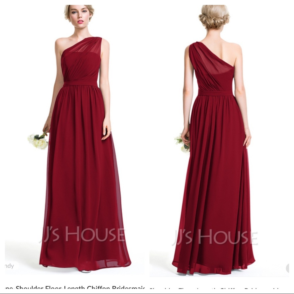 NWT! JJ’s House A-Line One-Shoulder Floor-Length Chiffon Bridesmaid Dress